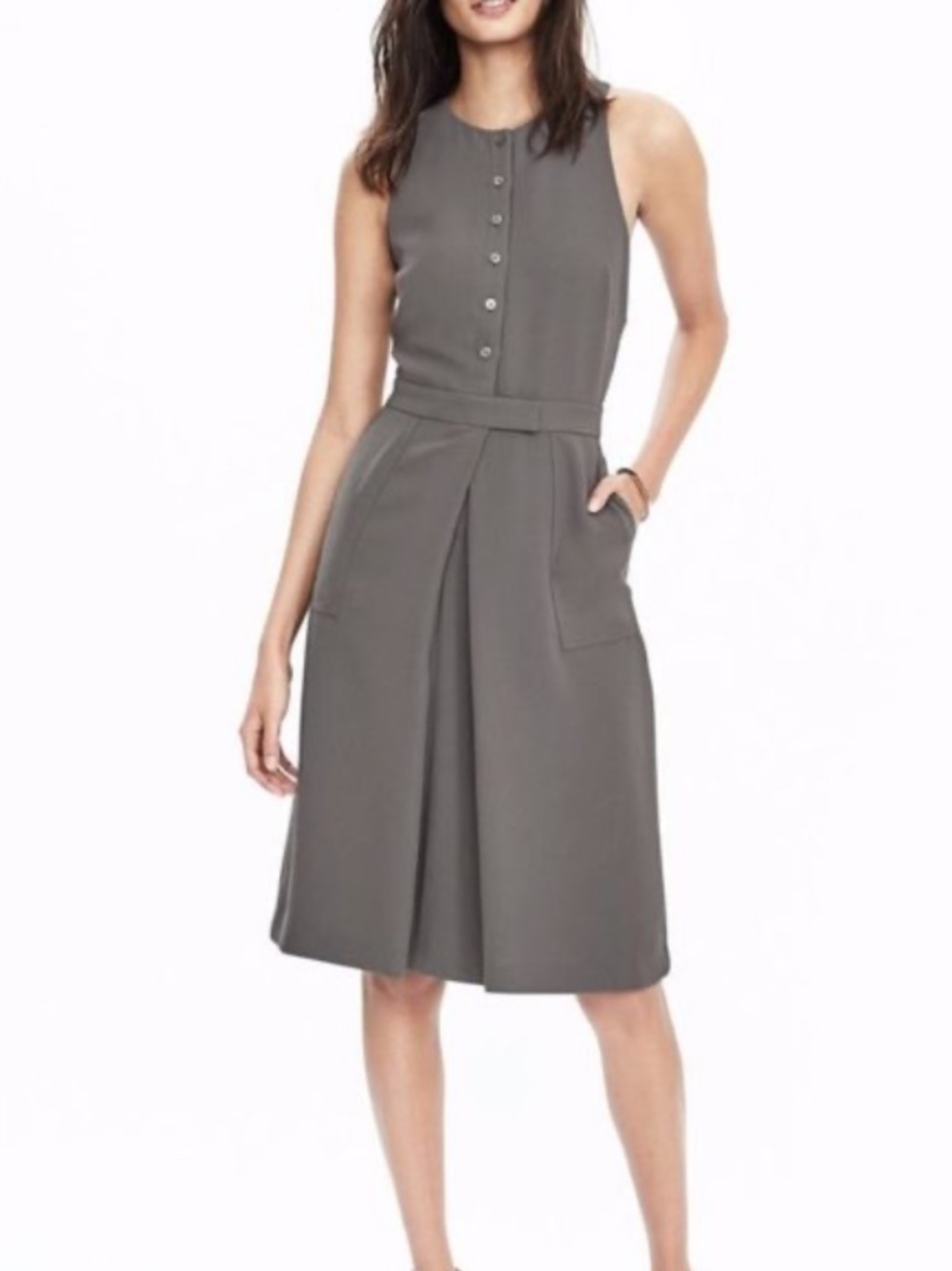 NWT Banana Republic Grey Button Front Crepe Pocket Dress Size 12T